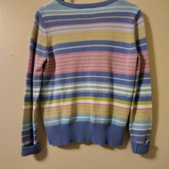 Y2K Striped Pastel Colored V-Neck Knit Sweater, Size: Medium. - Picture 6 of 9